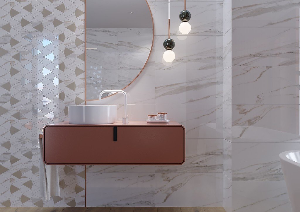 #Koupelna #mramor #Moderní styl #bílá #Velký formát #Lesklý obklad #700 - 1000 Kč/m2